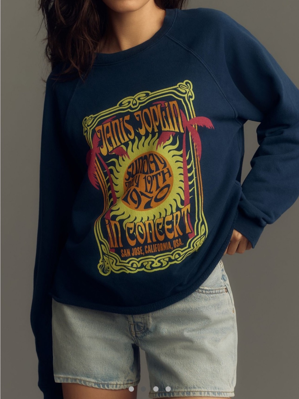 Anthropologie Navy Graphic Crewneck Sweatshirt - Janis Joplin Concert Design